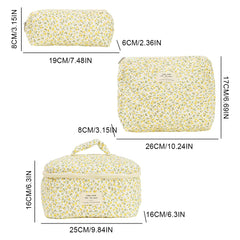 3 Pcs Cosmetic Bag Set Women Floral Makeup Pouch Japanese Flower Printed Quilted Skincare Storage Bag Aesthetic Beauty Wash Bags