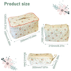 3 Pcs/Set Women Quilted Makeup Bag Cherry Pattern Cosmetic Handbag with Clutch Bag & Pen Case Large Capacity Travel Storage Bags