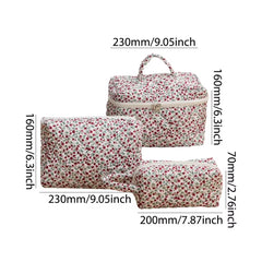 3 Pcs Cosmetic Bag Set Women Floral Makeup Pouch Japanese Flower Printed Quilted Skincare Storage Bag Aesthetic Beauty Wash Bags