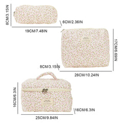 3 Pcs Cosmetic Bag Set Women Floral Makeup Pouch Japanese Flower Printed Quilted Skincare Storage Bag Aesthetic Beauty Wash Bags