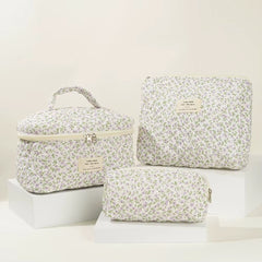 3 Pcs Cosmetic Bag Set Women Floral Makeup Pouch Japanese Flower Printed Quilted Skincare Storage Bag Aesthetic Beauty Wash Bags