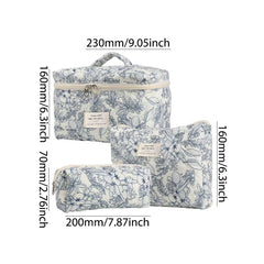 3 Pcs Cosmetic Bag Set Women Floral Makeup Pouch Japanese Flower Printed Quilted Skincare Storage Bag Aesthetic Beauty Wash Bags