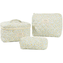 3 Pcs Cosmetic Bag Set Women Floral Makeup Pouch Japanese Flower Printed Quilted Skincare Storage Bag Aesthetic Beauty Wash Bags