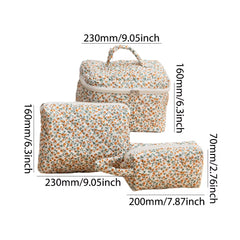 3 Pcs Cosmetic Bag Set Women Floral Makeup Pouch Japanese Flower Printed Quilted Skincare Storage Bag Aesthetic Beauty Wash Bags