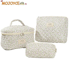 3 Pcs Cosmetic Bag Set Women Floral Makeup Pouch Japanese Flower Printed Quilted Skincare Storage Bag Aesthetic Beauty Wash Bags