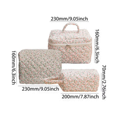 3 Pcs Cosmetic Bag Set Women Floral Makeup Pouch Japanese Flower Printed Quilted Skincare Storage Bag Aesthetic Beauty Wash Bags