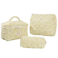 3 Pcs Cosmetic Bag Set Women Floral Makeup Pouch Japanese Flower Printed Quilted Skincare Storage Bag Aesthetic Beauty Wash Bags