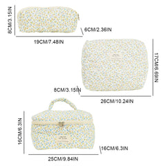 3 Pcs Cosmetic Bag Set Women Floral Makeup Pouch Japanese Flower Printed Quilted Skincare Storage Bag Aesthetic Beauty Wash Bags