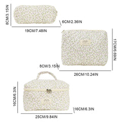 3 Pcs Cosmetic Bag Set Women Floral Makeup Pouch Japanese Flower Printed Quilted Skincare Storage Bag Aesthetic Beauty Wash Bags